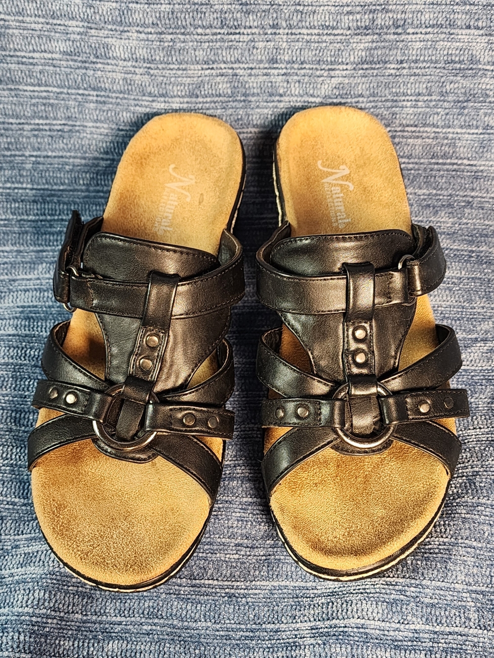 Naturalizer Black Leather Slide Sandals